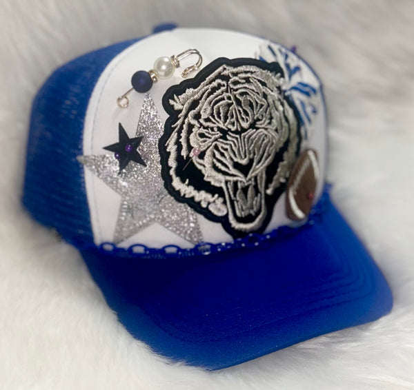 Boujee Trucker Hats~Panther Football Royal/White