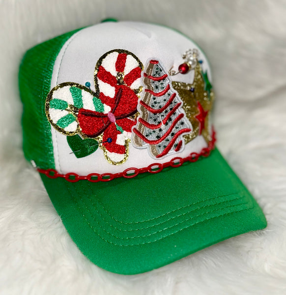 Boujee Trucker Hats~Christmas Tree Snack Cake