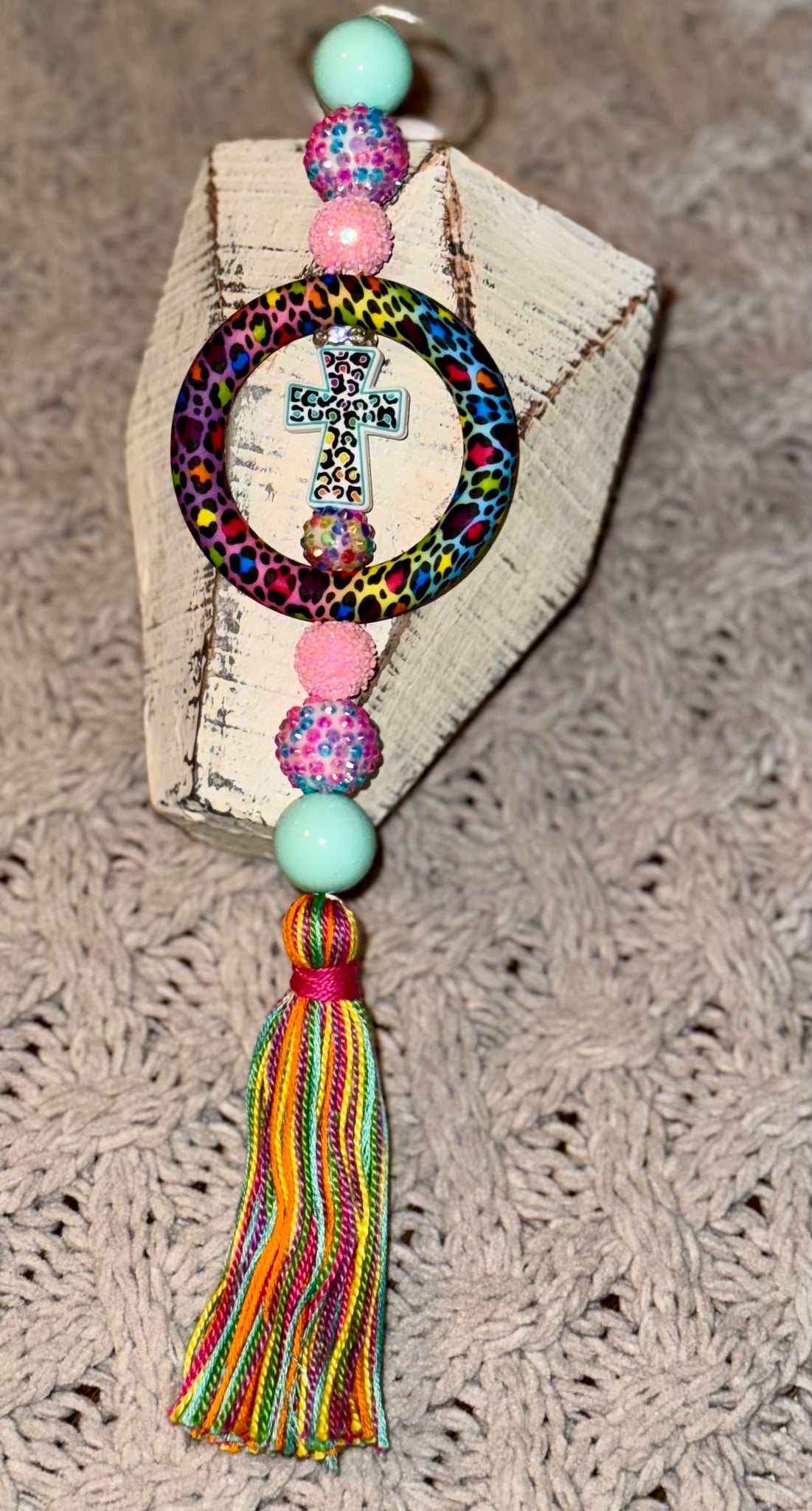 Lisa Frank Inspired Cheetah/Leopard Cross Car Charm