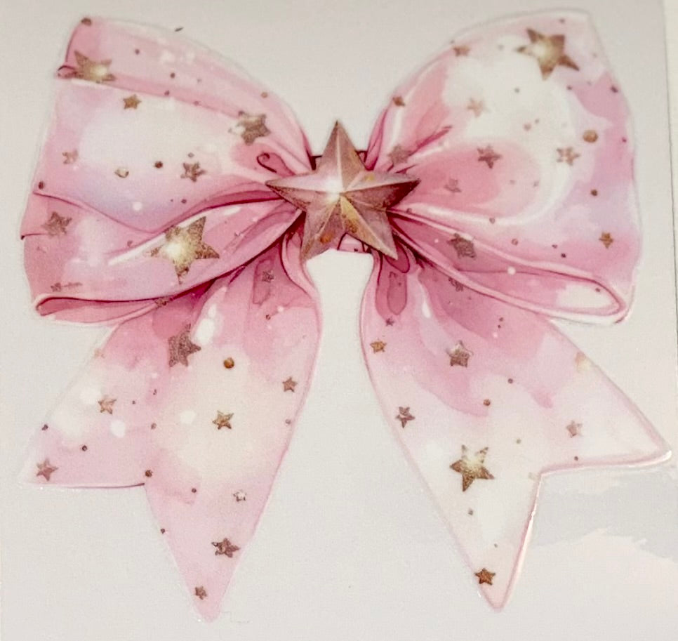 Bow~Pink w/Gold Stars