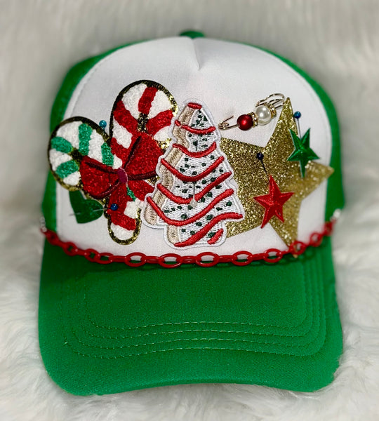 Boujee Trucker Hats~Christmas Tree Snack Cake