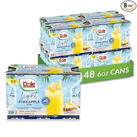 Dole Light Pineapple Juice Drink, No Added Sugar, 40 Calories Per Can