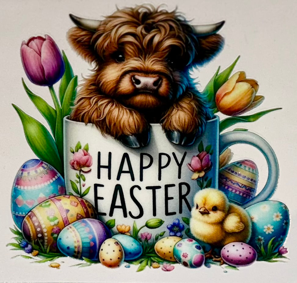 Highland Cow in Mug~Happy Easter