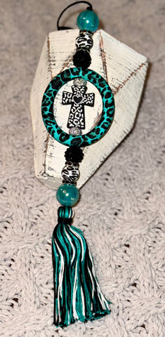 Turquoise Cheetah/Leopard Cross Car Charm
