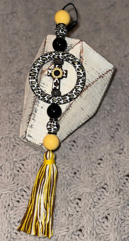 Cheetah/Leopard Cross w/Sunflower Car Charm