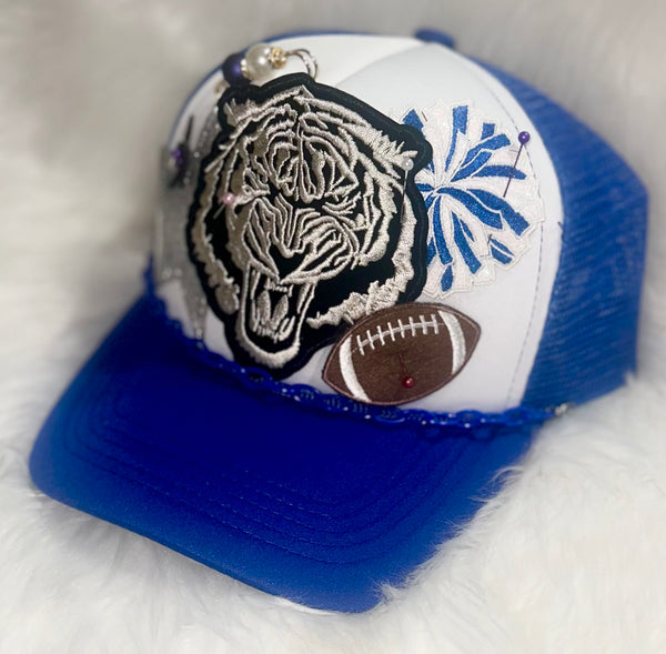 Boujee Trucker Hats~Panther Football Royal/White