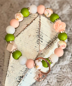 Spring Floral Peach/Green Wristlet KeyChain