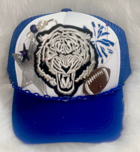 Boujee Trucker Hats~Panther Football Royal/White