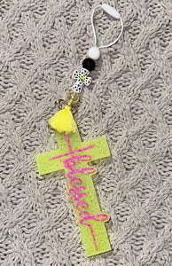 Neon Yellow “Blessed” Cross Freshie/Black/White “Jesús” Cross Freshie Hanger