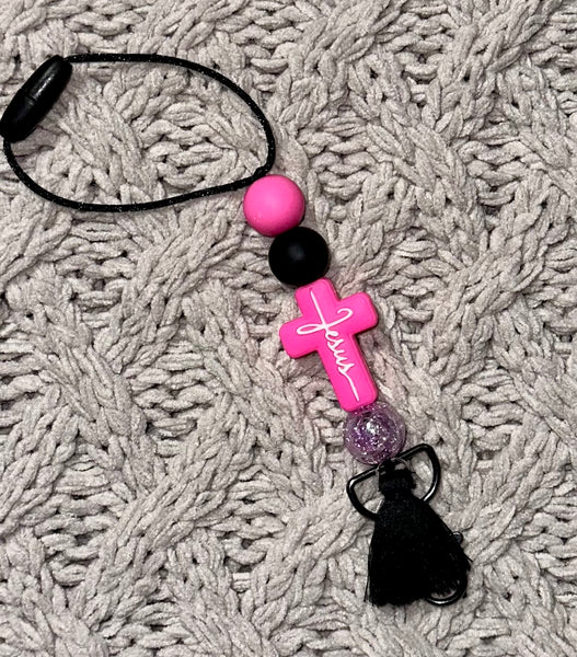 Hot Pink “Blessed” Cross Freshie/Hot Pink “Jesús” Cross Freshie Hanger