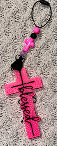 Hot Pink “Blessed” Cross Freshie/Hot Pink “Jesús” Cross Freshie Hanger