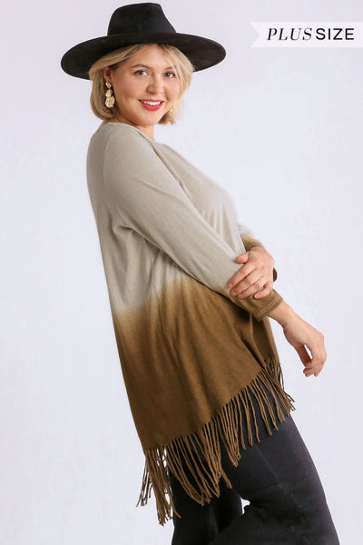 Country Girl Two Toned Hi Low Linen Tunic w/Fringe