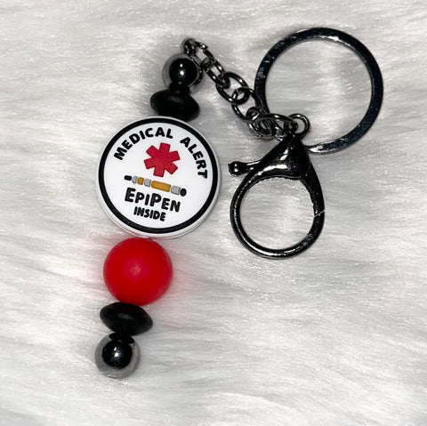 Medical Alert/Epi Pen Inside Beaded Key Chain Bar