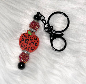 Red Cheetah/Leopard Apple Beaded Key Chain Bar