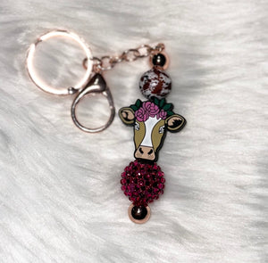 Floral Cow Beaded Key Chain Bar