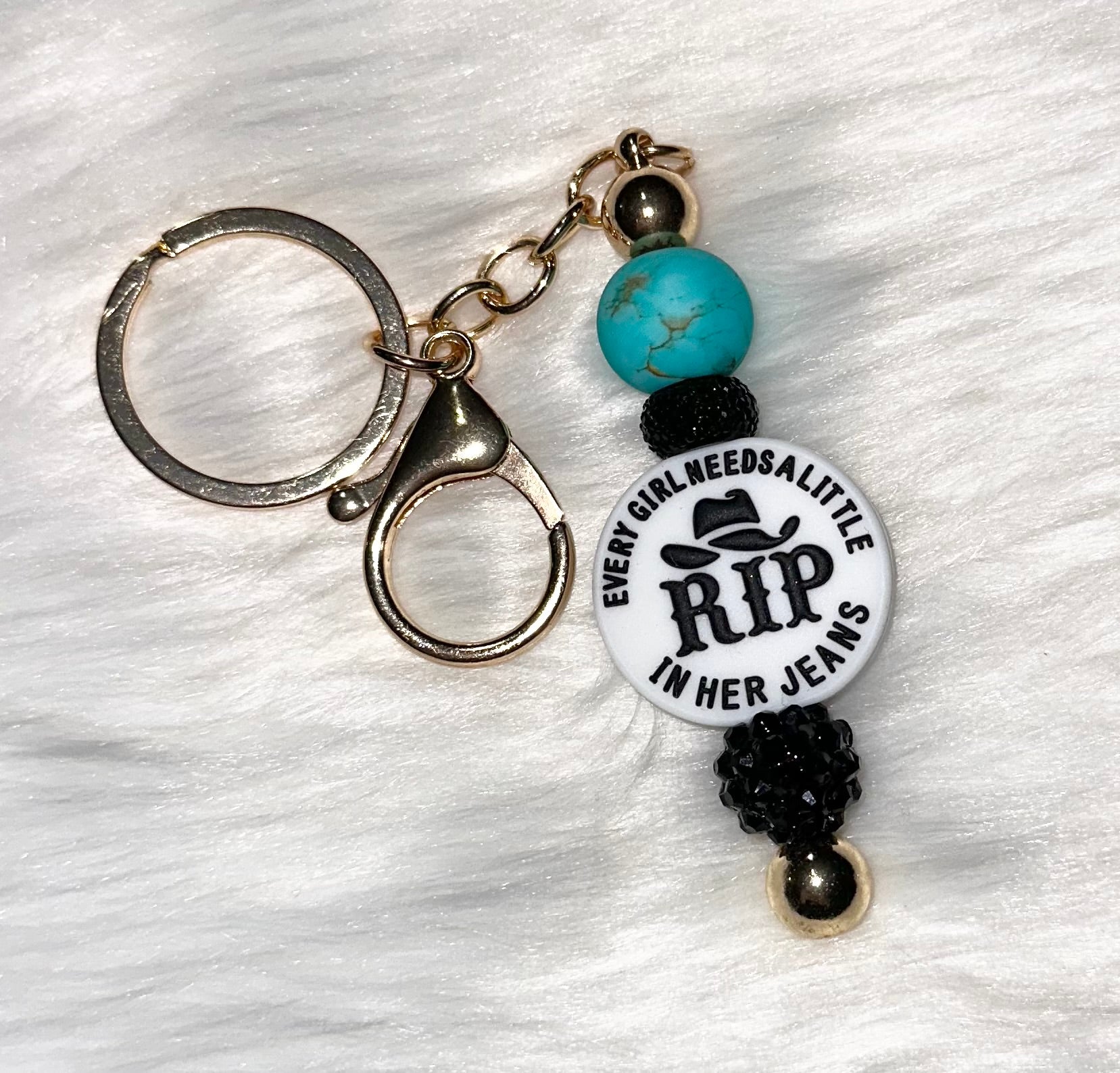 Every Girl Needs A Little RIP in Her Jeans Beaded Key Chain Bar