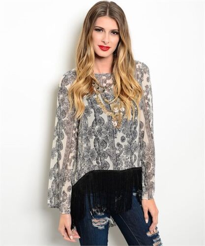 Black/Cream Fringed Blouse