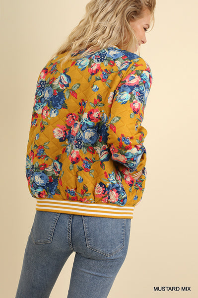 Flirt With Me Mustard Floral Print Bomber Jacket