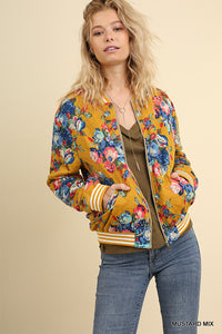 Flirt With Me Mustard Floral Print Bomber Jacket