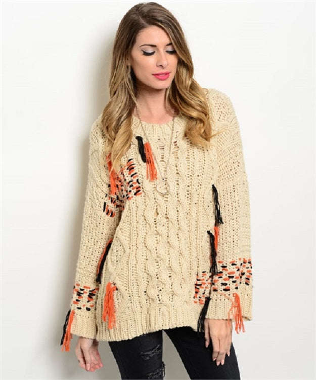 All About Fall Fringed Wool Blend Sweater