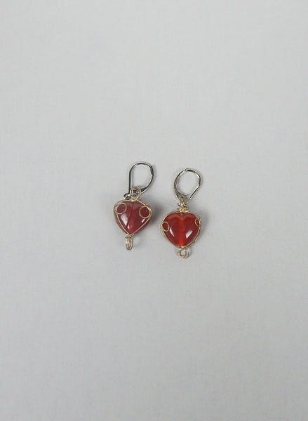 Red Wire Wrap Stone Lever Back Earrings