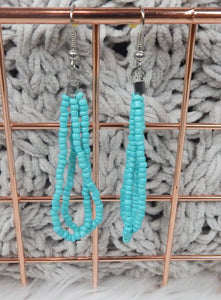 Turquoise Beaded Pierced Hook Dangle Earrings