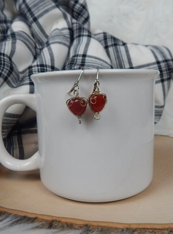 Red Wire Wrap Stone Lever Back Earrings