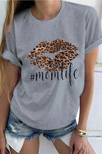 Mom Life Leopard Lips Graphic Tee