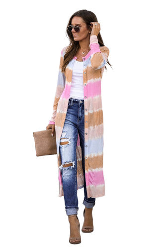 Downtown Stroll Striped Tie-Dye Cardigan