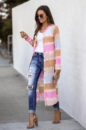 Downtown Stroll Striped Tie-Dye Cardigan