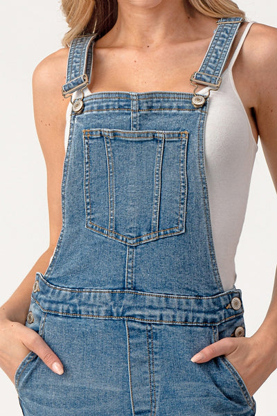 Take a Shot Distressed Denim Overalls