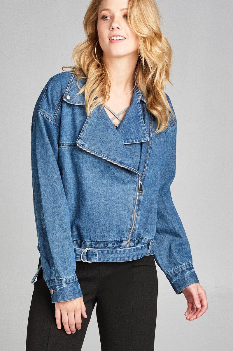 Wind Down Side Zipper Denim Jacket