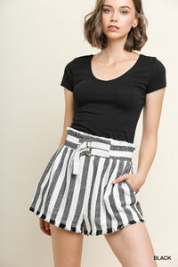 Right Direction Striped Linen Blend High Waisted Shorts