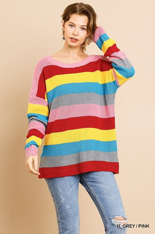 Cuddle Up Multicolor Striped Knit Sweater