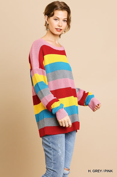 Cuddle Up Multicolor Striped Knit Sweater