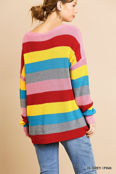 Cuddle Up Multicolor Striped Knit Sweater