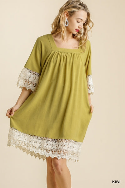 Keylime Linen Blend Lace Detail Dress