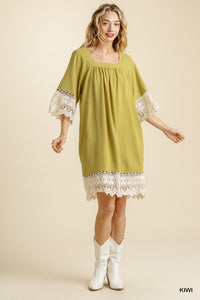 Keylime Linen Blend Lace Detail Dress