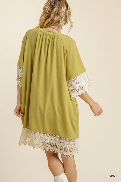 Keylime Linen Blend Lace Detail Dress