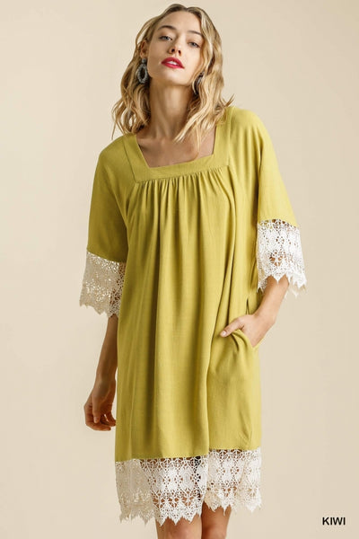 Keylime Linen Blend Lace Detail Dress