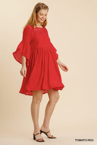 Frill It Up Lace Yoke Bell Sleeve Dress