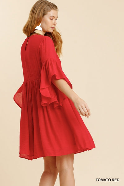 Frill It Up Lace Yoke Bell Sleeve Dress