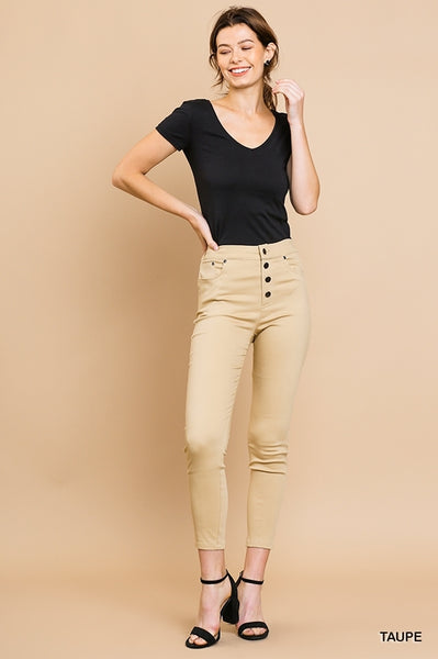 True Finesse High Waisted Skinny Button Front Pants