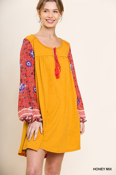 Just For Me Puff Sleeve Dress w/Tassle Keyhole