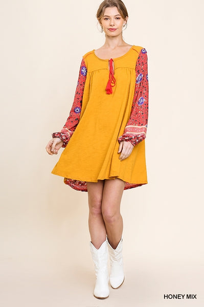 Just For Me Puff Sleeve Dress w/Tassle Keyhole