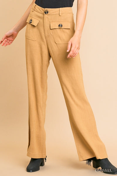 Sidewalk Stroll Linen Blend Pants with Front Pockets