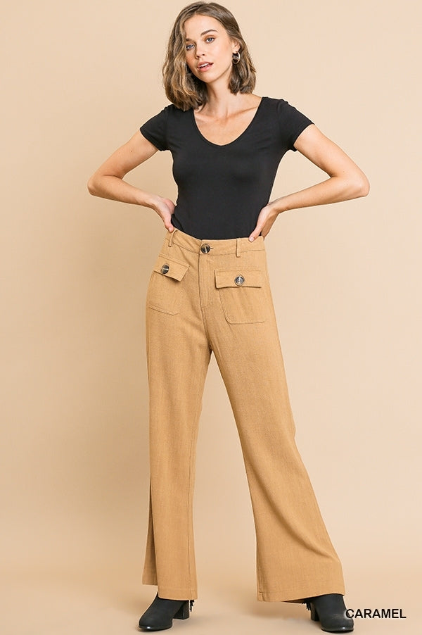 Sidewalk Stroll Linen Blend Pants with Front Pockets